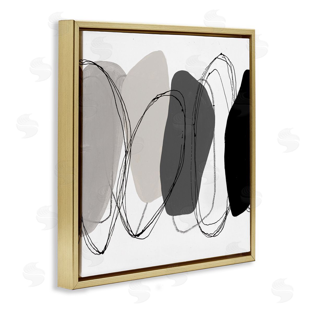 Ruth Fromstein Abstract Round Forms Outlines Gold Floating Frame Canvas Wall Art Print