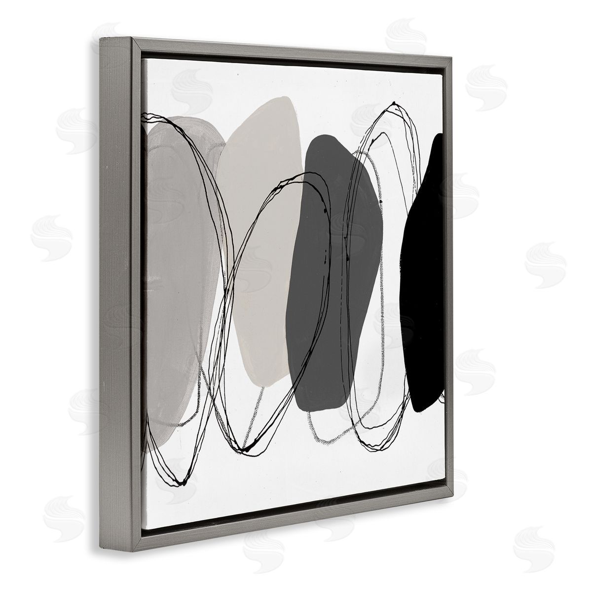Ruth Fromstein Abstract Round Forms Outlines Gray Floating Frame Canvas Wall Art Print
