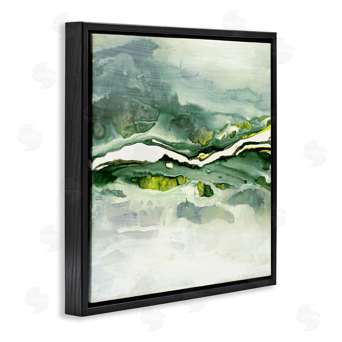 Ruth Fromstein Fluid Green Abstract Form Black Floating Frame Canvas Wall Art Print