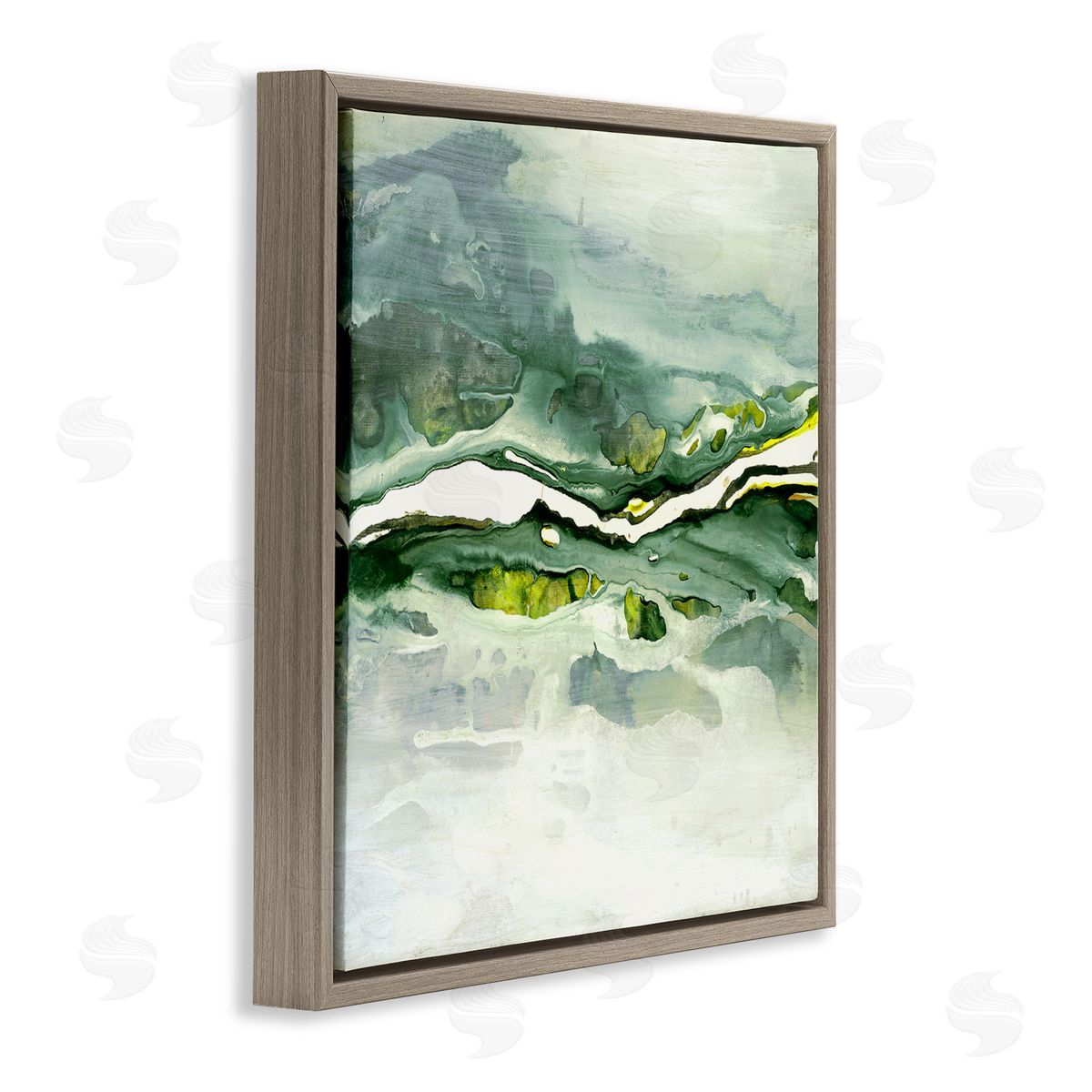 Ruth Fromstein Fluid Green Abstract Form Brown Floating Frame Canvas Wall Art Print