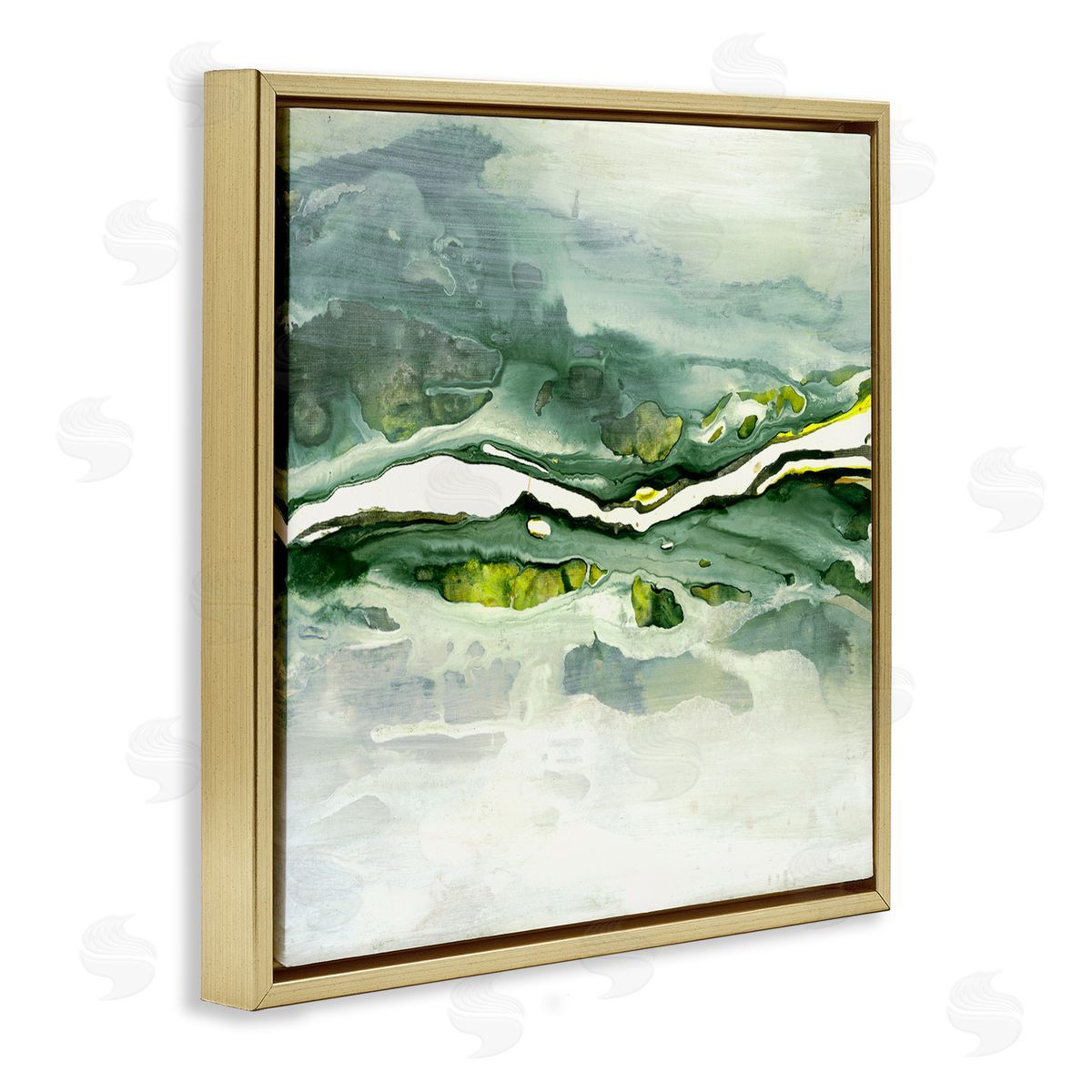 Ruth Fromstein Fluid Green Abstract Form Gold Floating Frame Canvas Wall Art Print