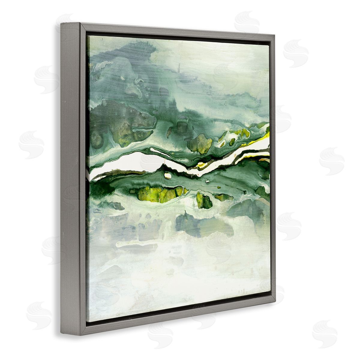 Ruth Fromstein Fluid Green Abstract Form Gray Floating Frame Canvas Wall Art Print