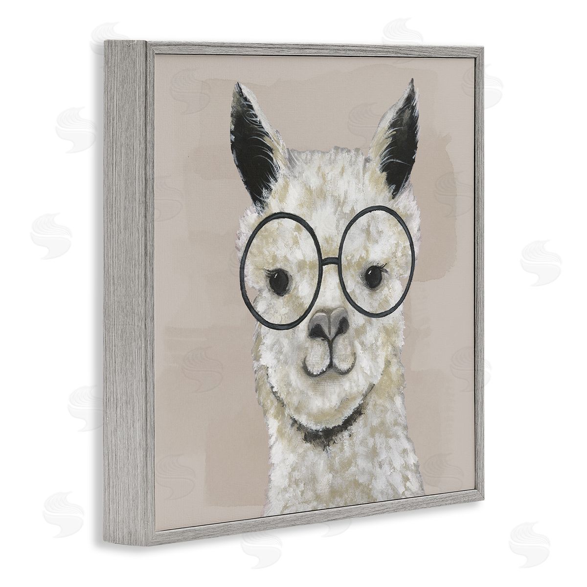 Happy Alpaca Glasses Portrait Grey Frame Print Wall Art, Home Decor by Tava Studios