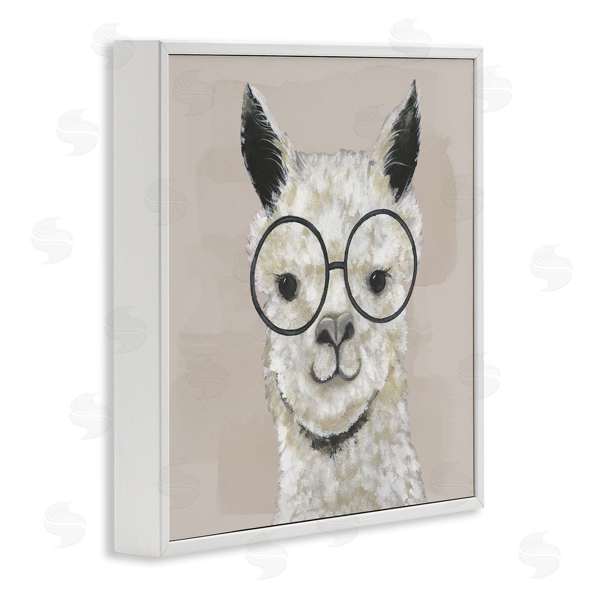 Happy Alpaca Glasses Portrait White Frame Print Wall Art, Home Decor by Tava Studios