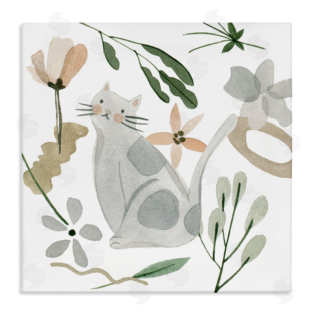 Melissa Wang Mixed Herbs Whimsical Cat Stretched Canvas Wall Art Print