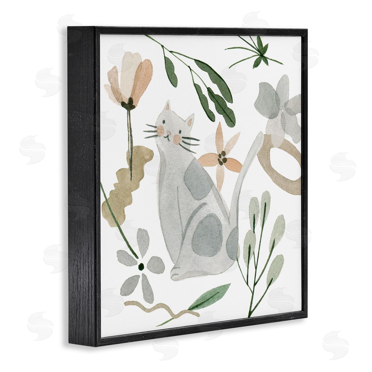 Melissa Wang Mixed Herbs Whimsical Cat Black Framed Glicee Wall Art Print