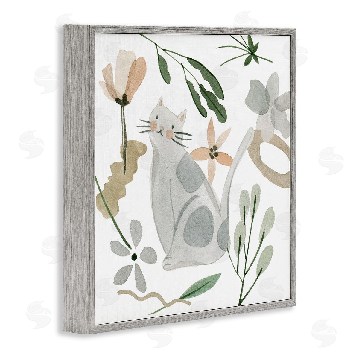 Melissa Wang Mixed Herbs Whimsical Cat Gray Framed Glicee Wall Art Print