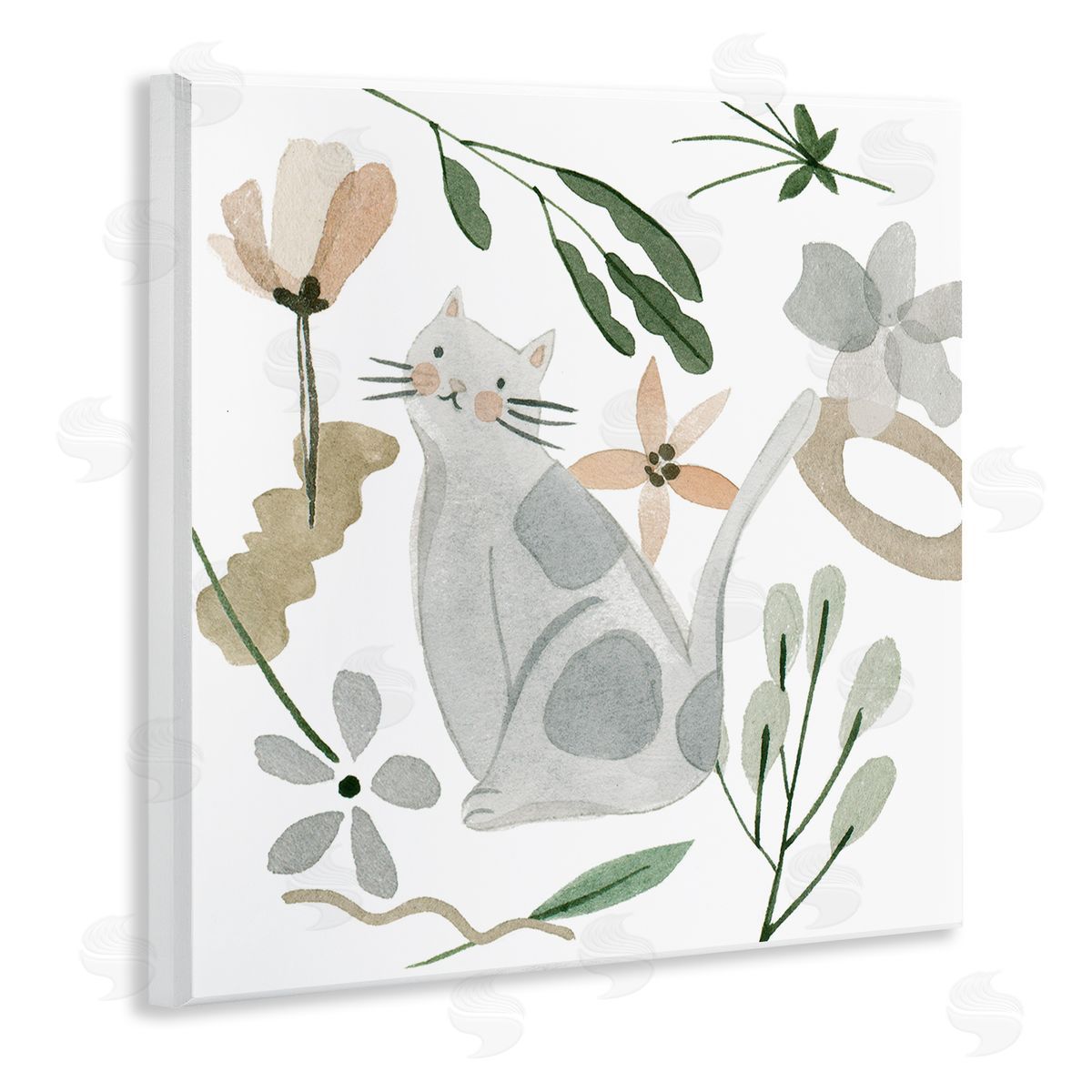 Melissa Wang Mixed Herbs Whimsical Cat Wooden Wall Plaque Art Print