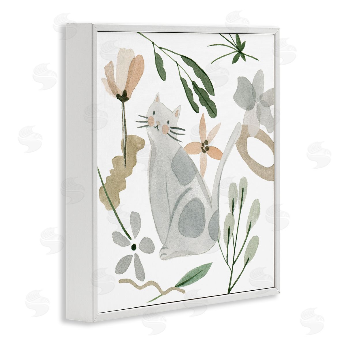 Melissa Wang Mixed Herbs Whimsical Cat White Framed Glicee Wall Art Print