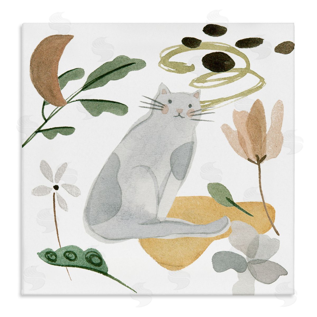 Melissa Wang Floral Happy Cat Botanicals Stretched Canvas Wall Art Print