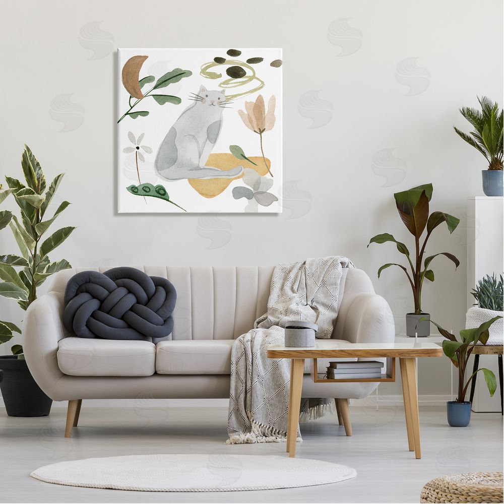 Melissa Wang Floral Happy Cat Botanicals Canvas Wall Art in Room