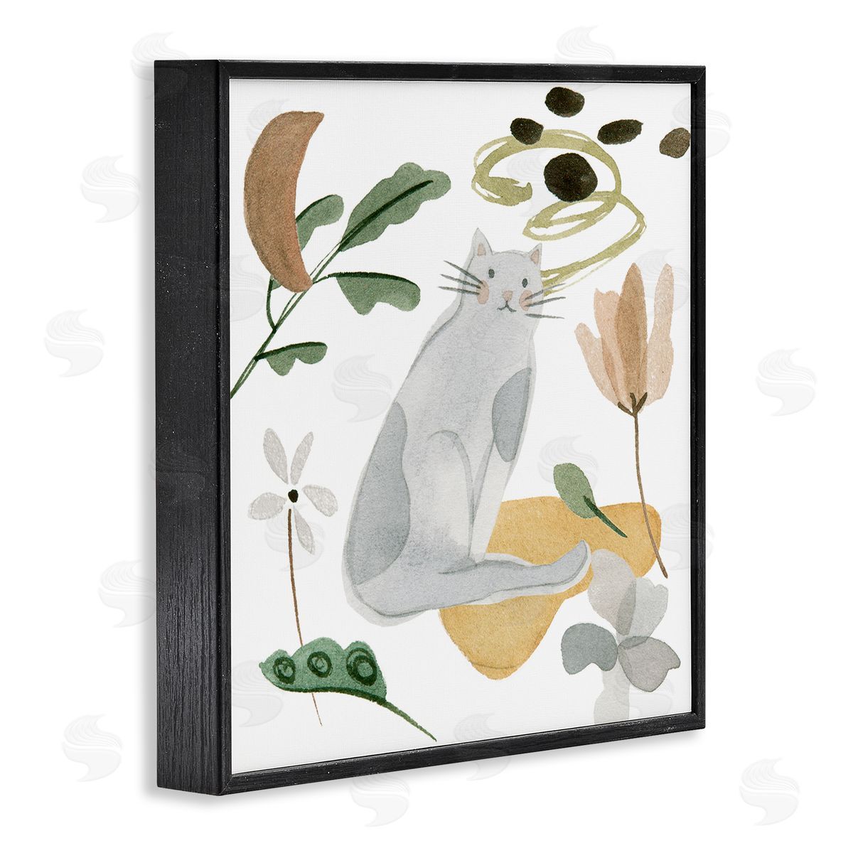 Melissa Wang Floral Happy Cat Botanicals Black Framed Glicee Wall Art Print