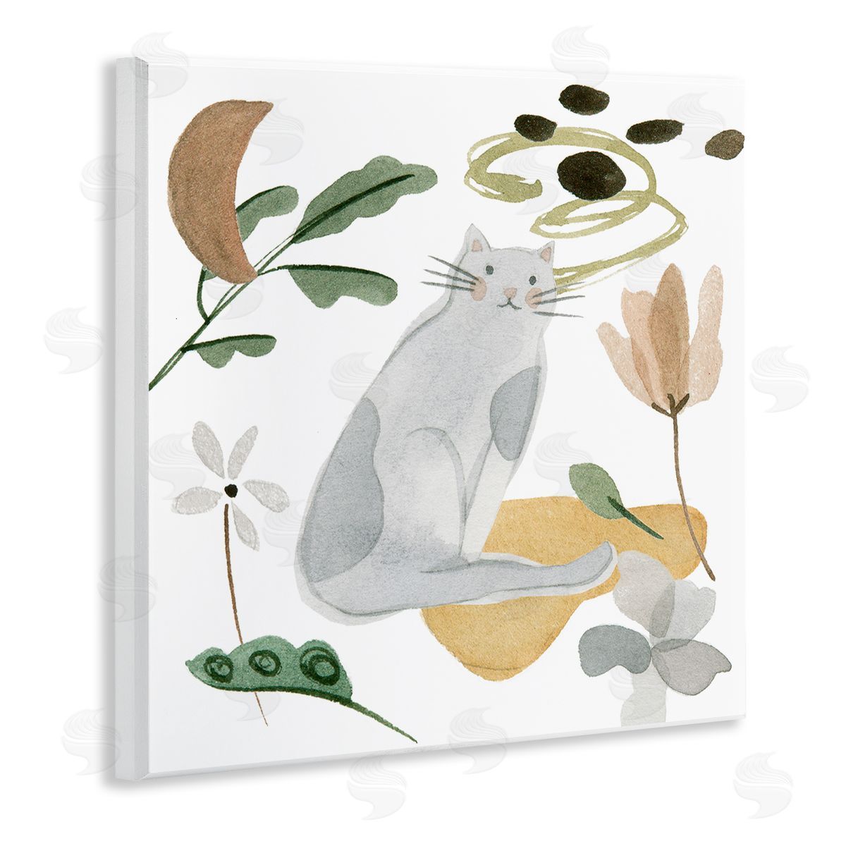 Melissa Wang Floral Happy Cat Botanicals Wooden Wall Plaque Art Print