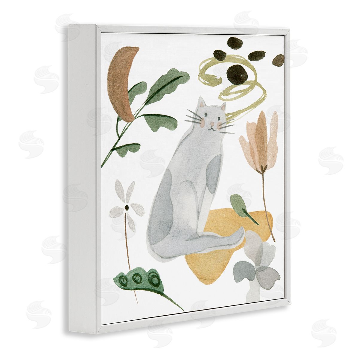 Melissa Wang Floral Happy Cat Botanicals White Framed Glicee Wall Art Print
