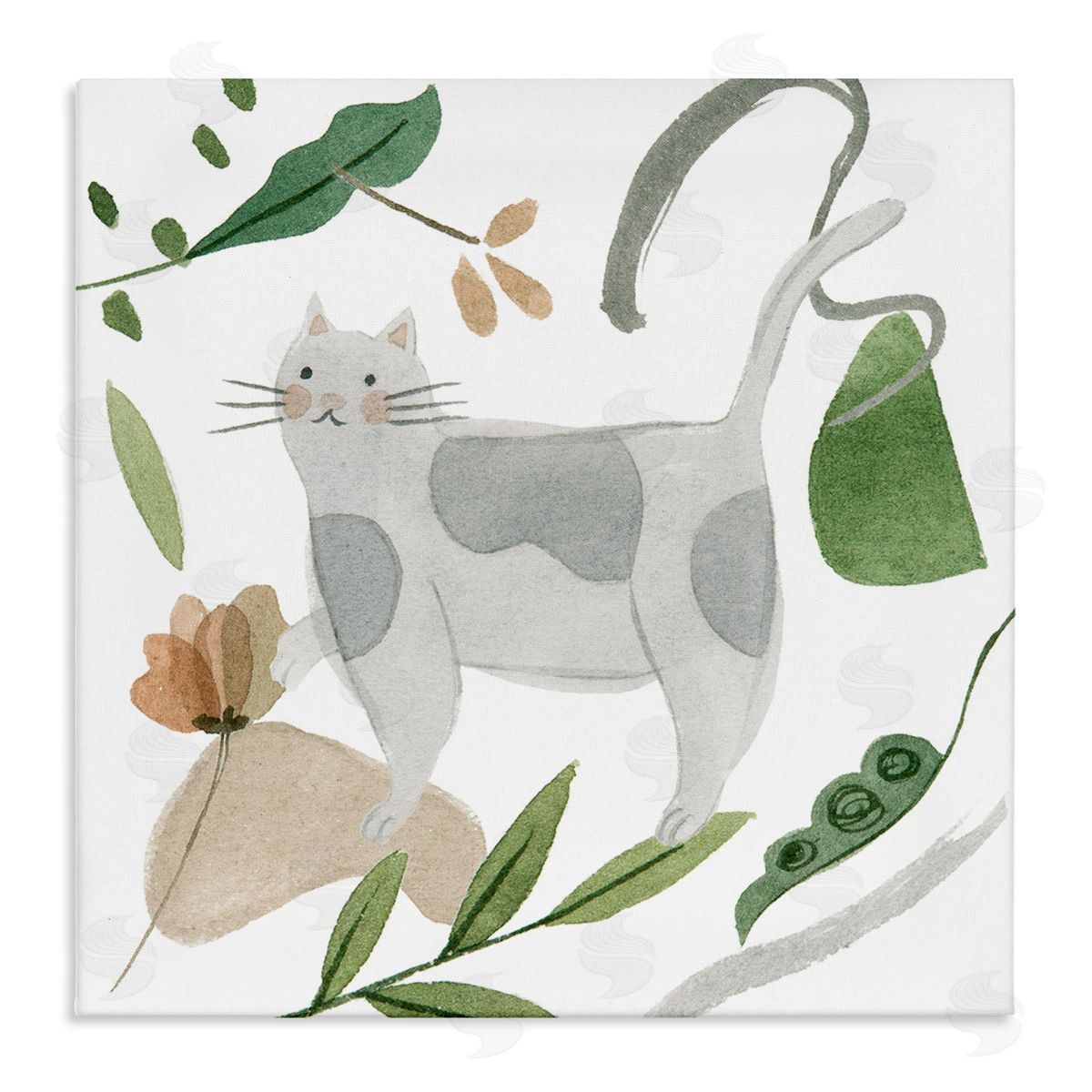 Melissa Wang Cottage Herbs Cat Arrangement Stretched Canvas Wall Art Print