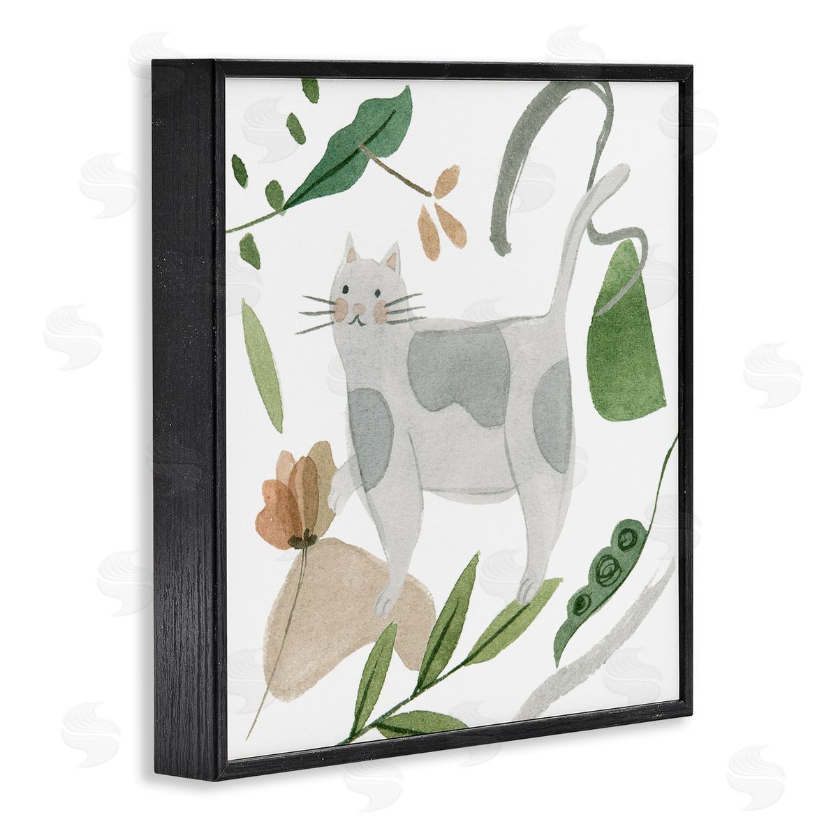 Melissa Wang Cottage Herbs Cat Arrangement Black Framed Glicee Wall Art Print
