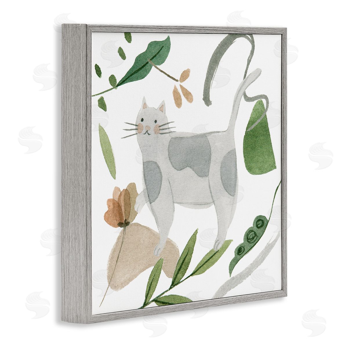 Melissa Wang Cottage Herbs Cat Arrangement Gray Framed Glicee Wall Art Print