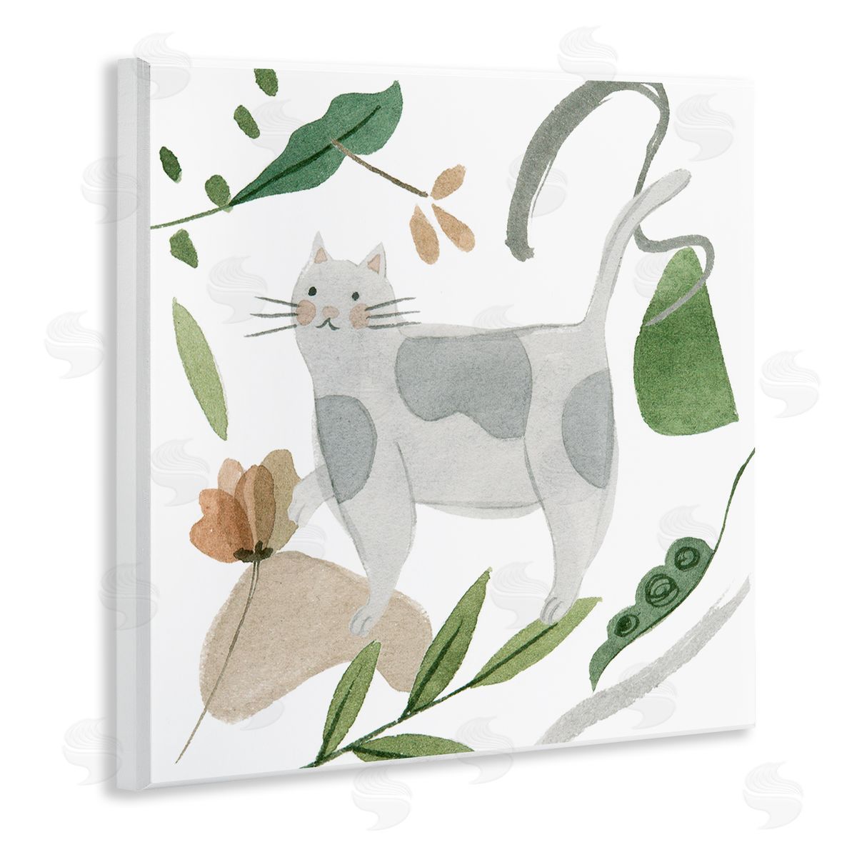 Melissa Wang Cottage Herbs Cat Arrangement Wooden Wall Plaque Art Print
