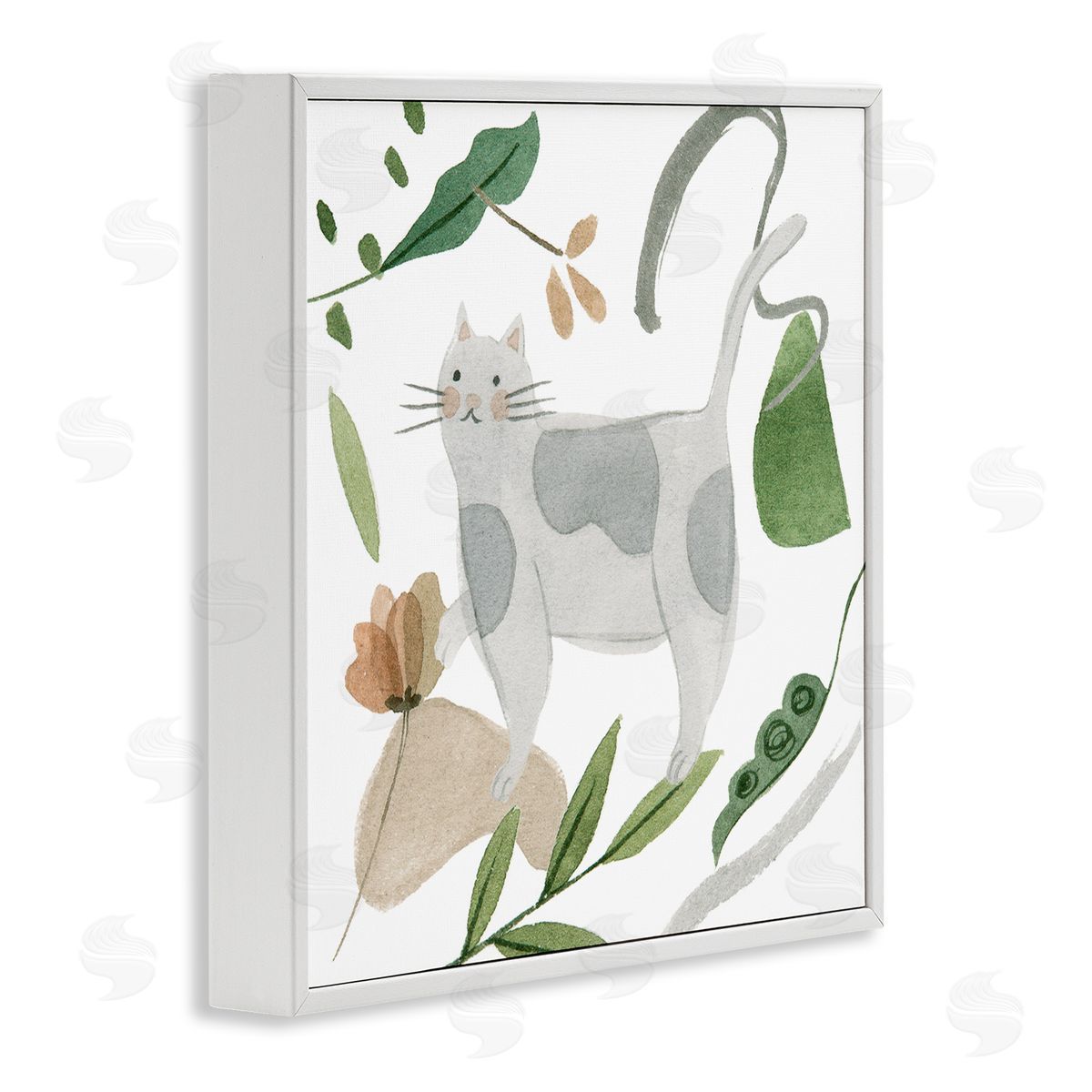 Melissa Wang Cottage Herbs Cat Arrangement White Framed Glicee Wall Art Print