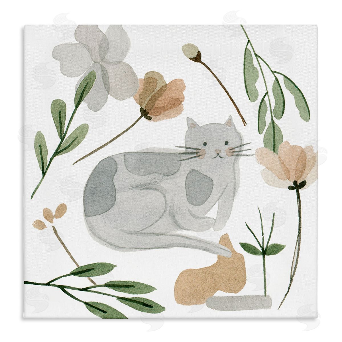 Melissa Wang Comfy Cat Varied Botanicals Stretched Canvas Wall Art Print
