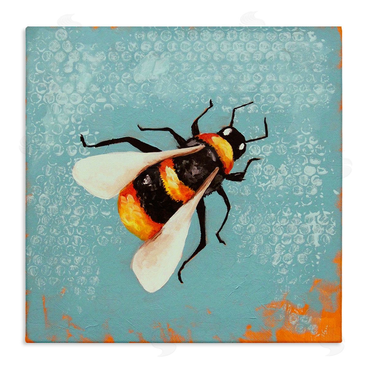 Lucia Stewart Bumble Bee Blue Hive Pattern Stretched Canvas Wall Art Print