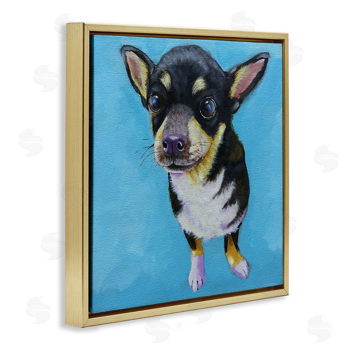 Lucia Stewart Blue Vivid Chihuahua Dog Gold Floating Frame Canvas Wall Art Print