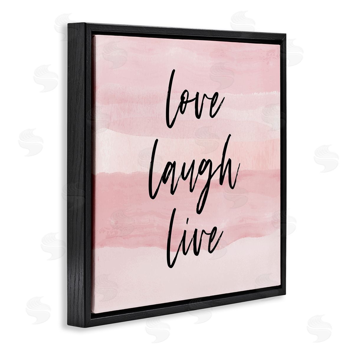 Pink Love Laugh Live Phrase Black Floating Frame Canvas Wall Art, Home Decor by Martina Pavlova