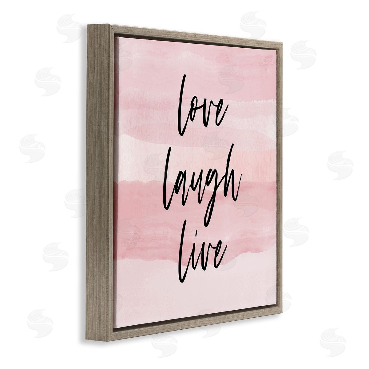 Pink Love Laugh Live Phrase Brown Floating Frame Canvas Wall Art, Home Decor by Martina Pavlova