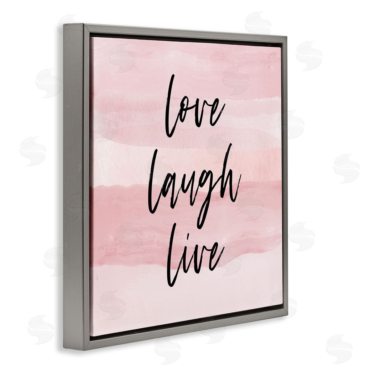 Pink Love Laugh Live Phrase Grey Floating Frame Canvas Wall Art, Home Decor by Martina Pavlova