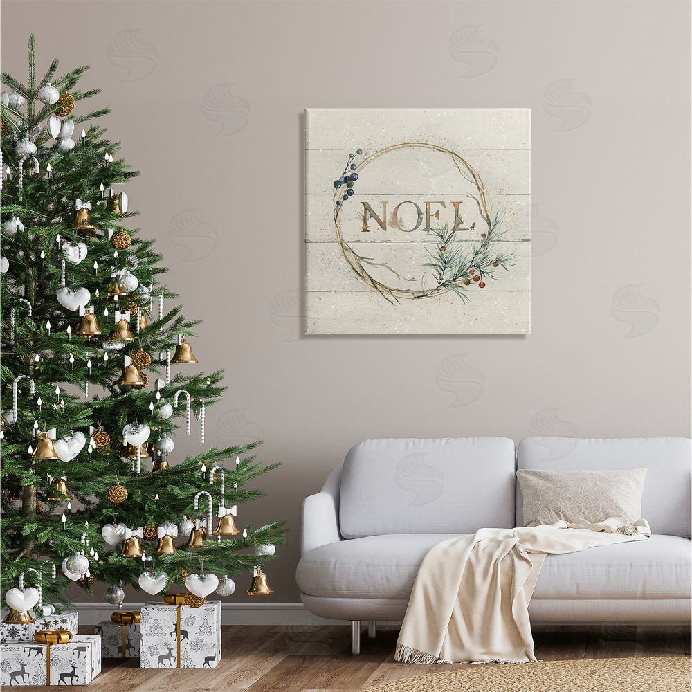 Carol Robinson Noel Holiday Botanical Wreath Canvas Wall Art in Room