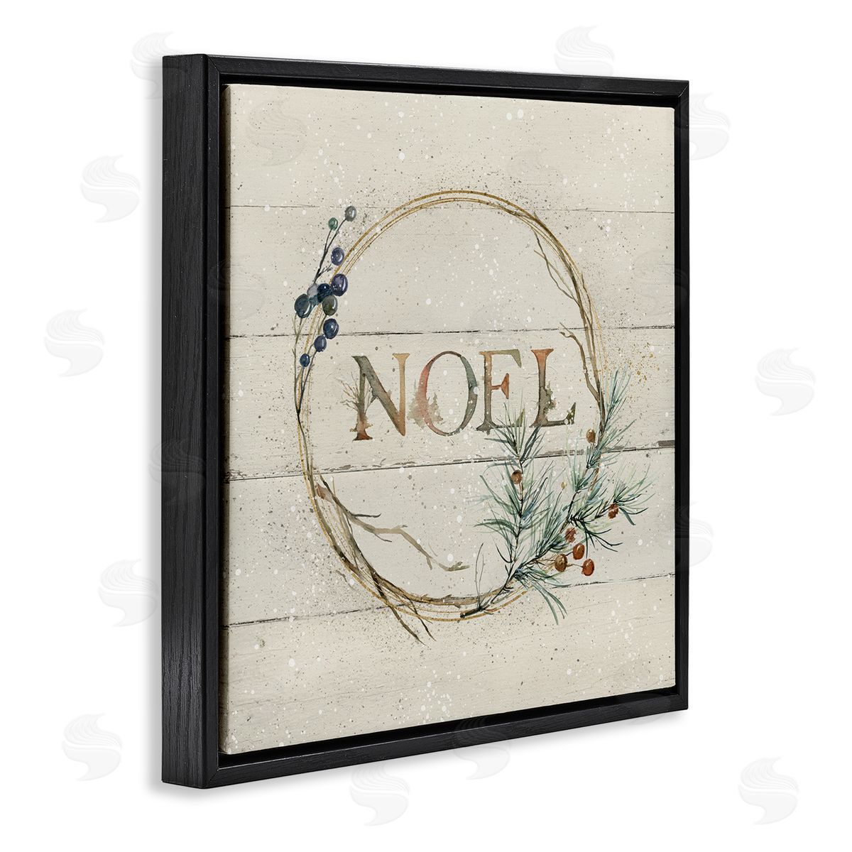 Carol Robinson Noel Holiday Botanical Wreath Black Floating Frame Canvas Wall Art Print