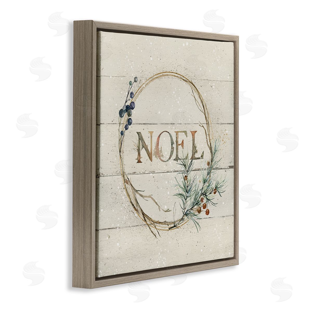 Carol Robinson Noel Holiday Botanical Wreath Brown Floating Frame Canvas Wall Art Print