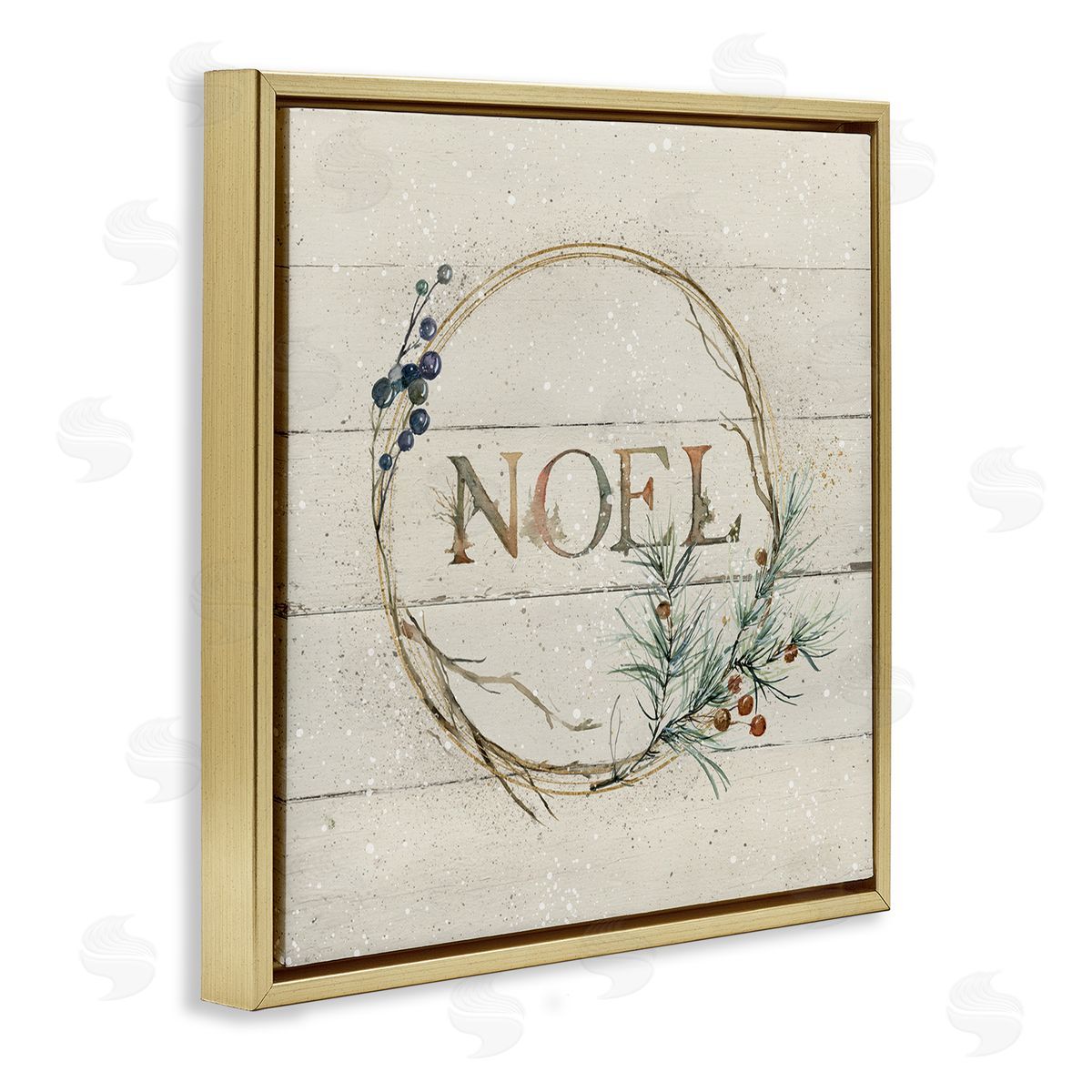 Carol Robinson Noel Holiday Botanical Wreath Gold Floating Frame Canvas Wall Art Print