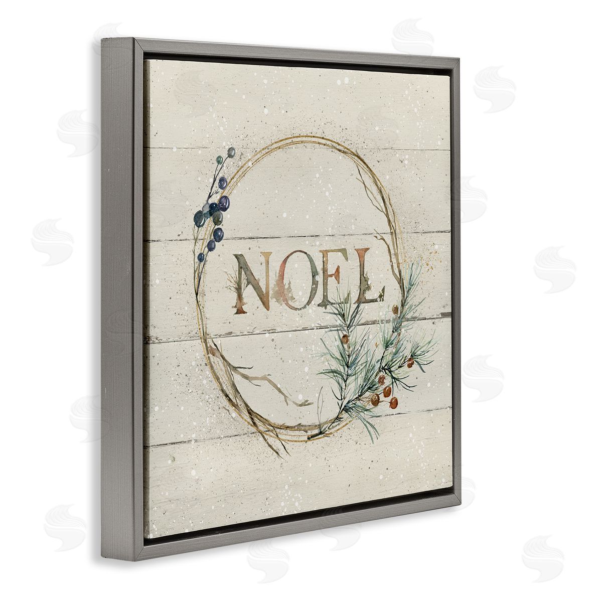 Carol Robinson Noel Holiday Botanical Wreath Gray Floating Frame Canvas Wall Art Print