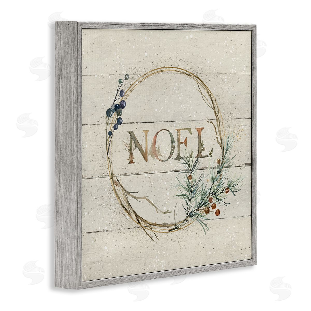 Carol Robinson Noel Holiday Botanical Wreath Gray Framed Glicee Wall Art Print