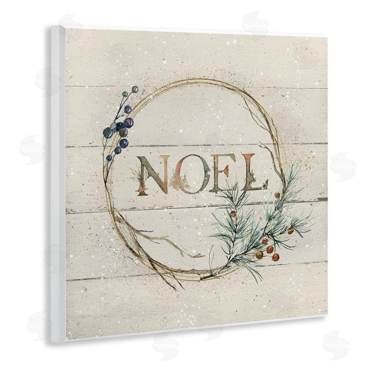 Carol Robinson Noel Holiday Botanical Wreath Wooden Wall Plaque Art Print