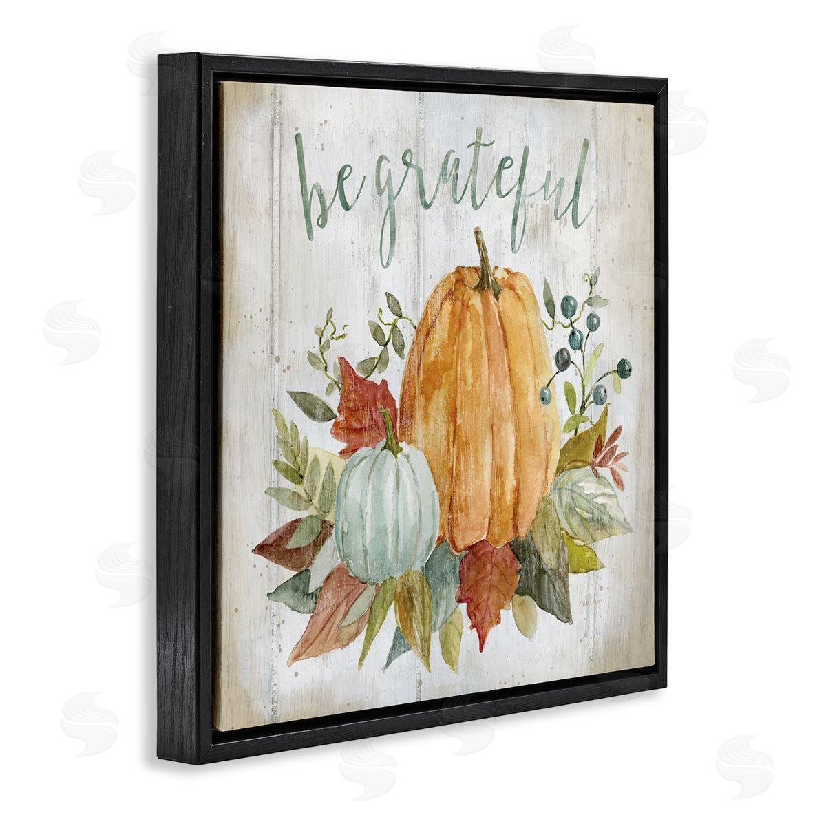 Livi Finn Be Grateful Autumnal Botanicals Black Floating Frame Canvas Wall Art Print