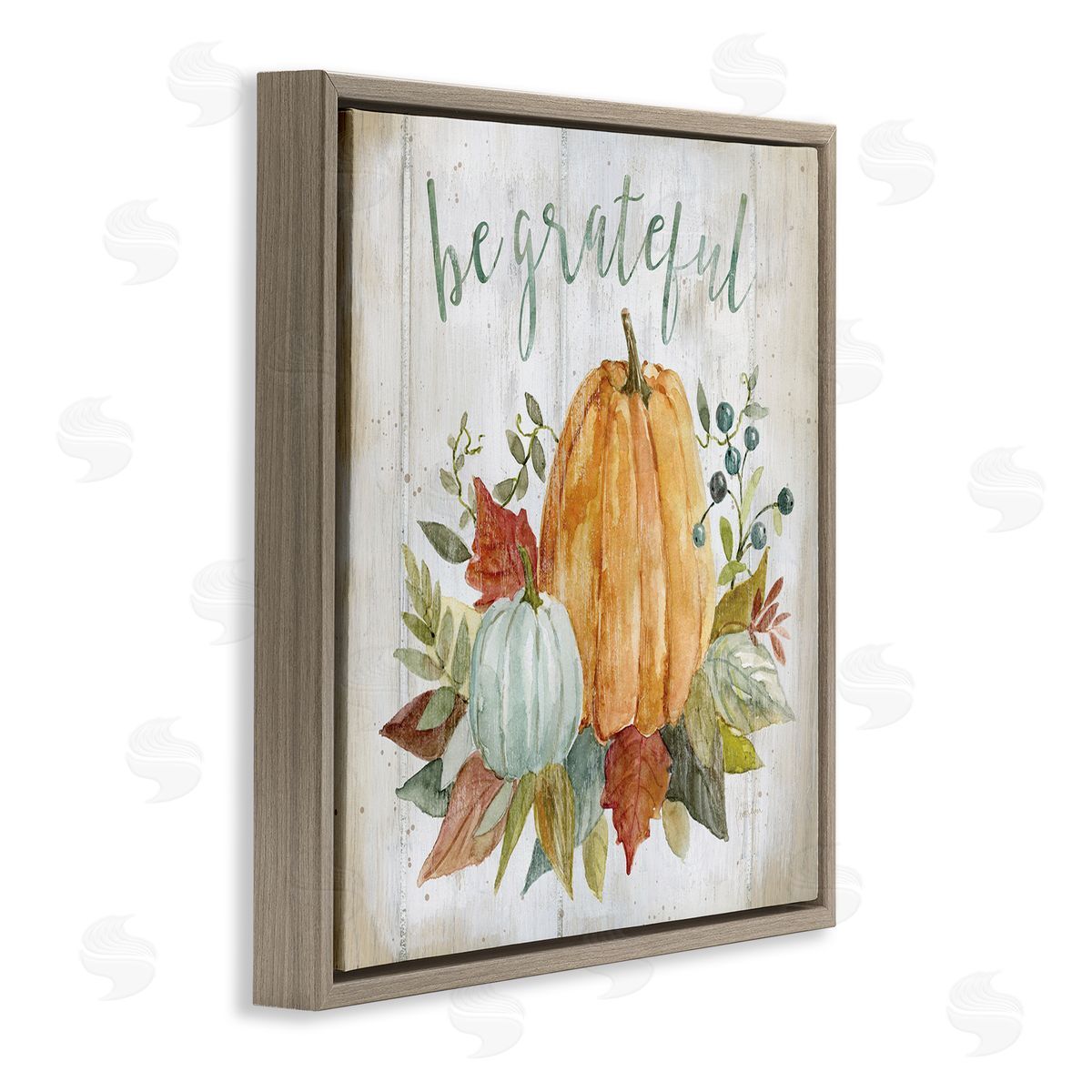 Livi Finn Be Grateful Autumnal Botanicals Brown Floating Frame Canvas Wall Art Print