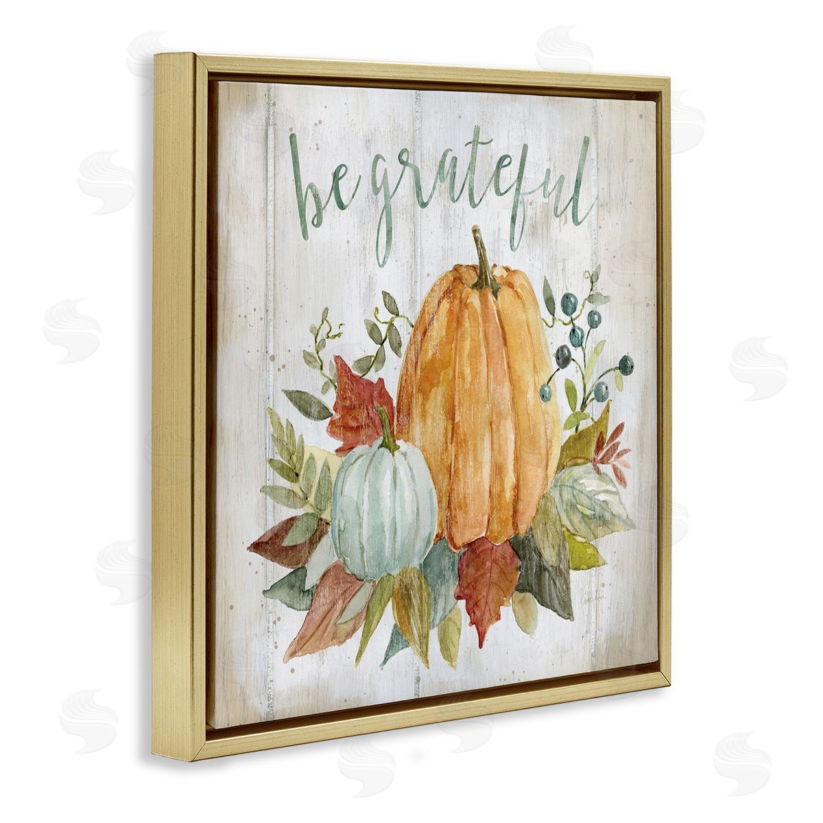 Livi Finn Be Grateful Autumnal Botanicals Gold Floating Frame Canvas Wall Art Print