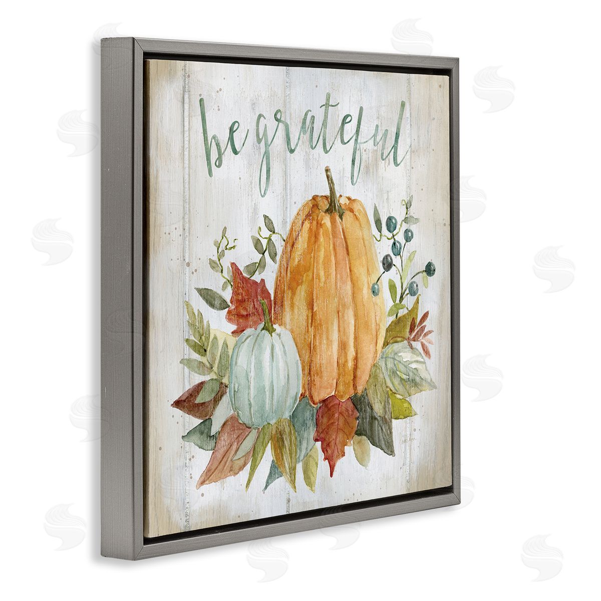 Livi Finn Be Grateful Autumnal Botanicals Gray Floating Frame Canvas Wall Art Print