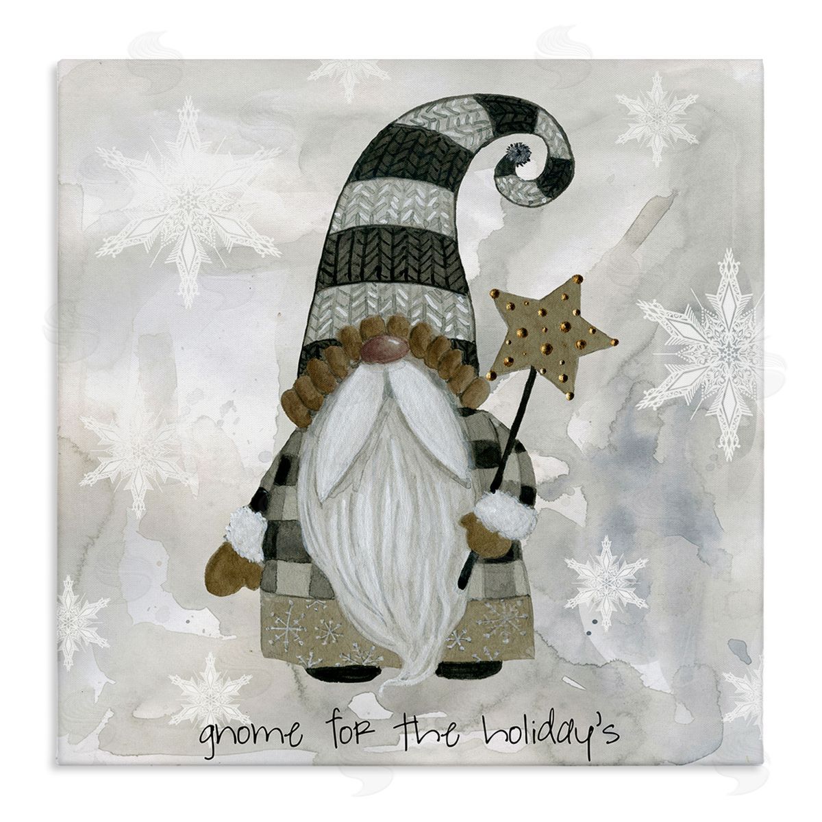 Livi Finn Gnome For Holidays Snowflakes Stretched Canvas Wall Art Print
