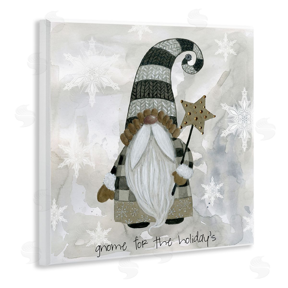 Livi Finn Gnome For Holidays Snowflakes Wooden Wall Plaque Art Print