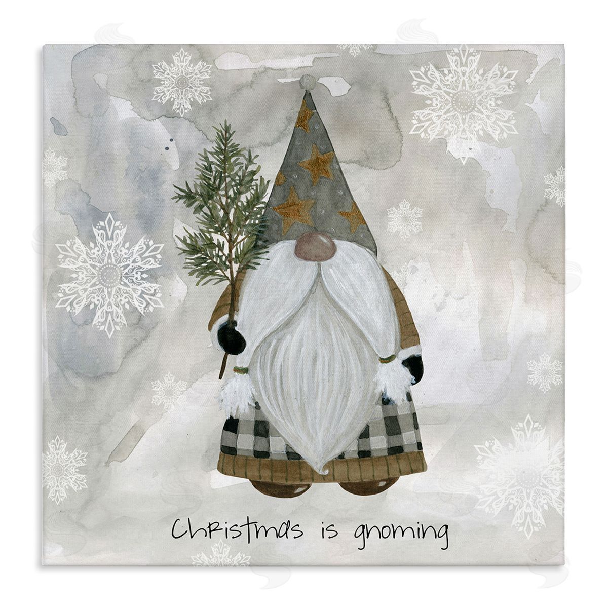 Livi Finn Christmas Is Gnoming Holiday Pattern Stretched Canvas Wall Art Print