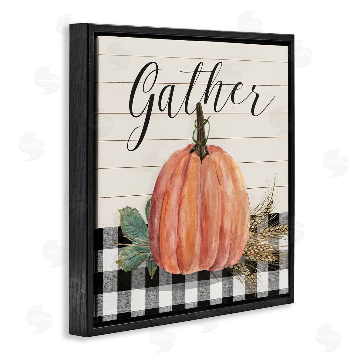 Livi Finn Gather Seasonal Botanical Pumpkin Black Floating Frame Canvas Wall Art Print