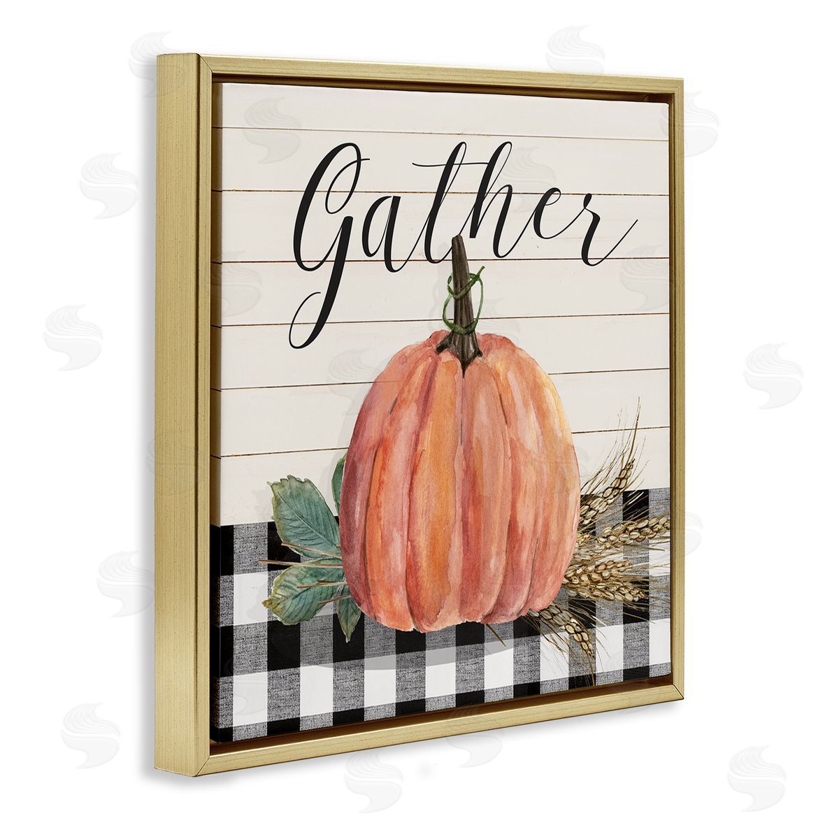 Livi Finn Gather Seasonal Botanical Pumpkin Gold Floating Frame Canvas Wall Art Print