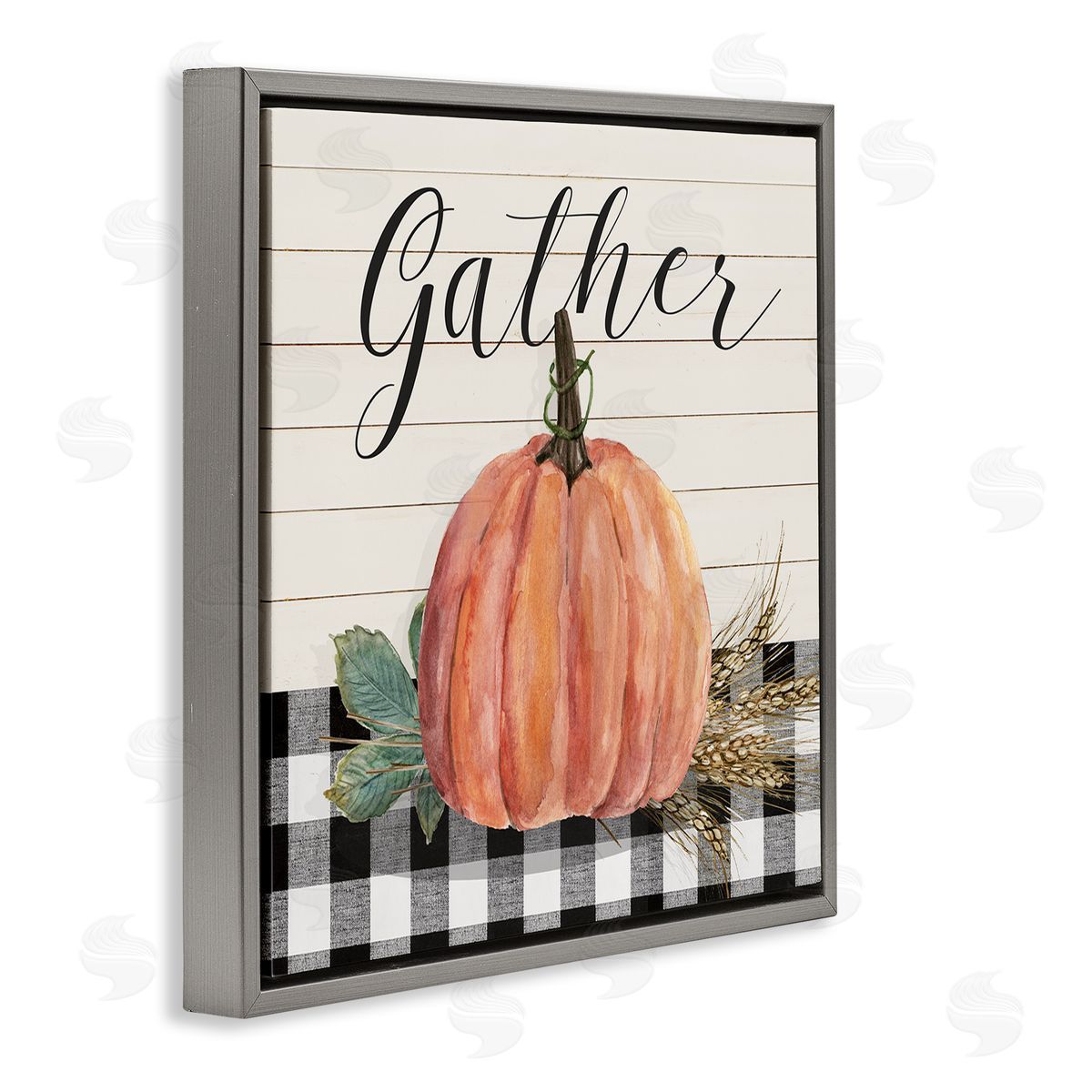 Livi Finn Gather Seasonal Botanical Pumpkin Gray Floating Frame Canvas Wall Art Print