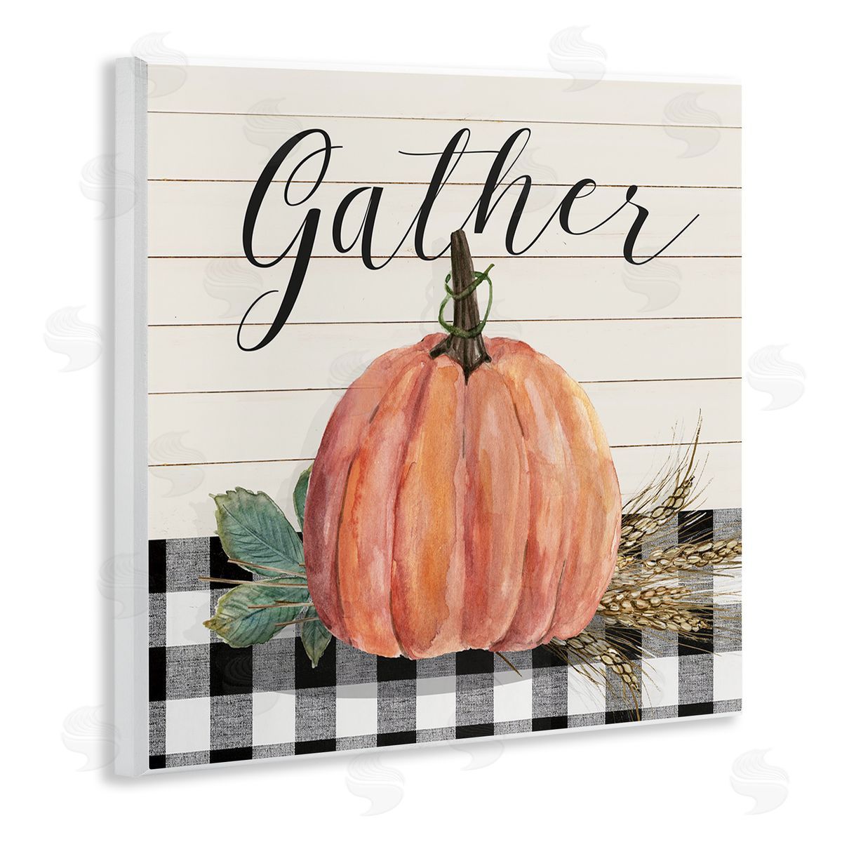 Livi Finn Gather Seasonal Botanical Pumpkin Wooden Wall Plaque Art Print