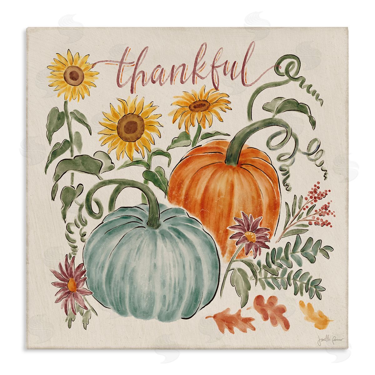 Janelle Penner Autumn Botanical Thankful Nature Stretched Canvas Wall Art Print