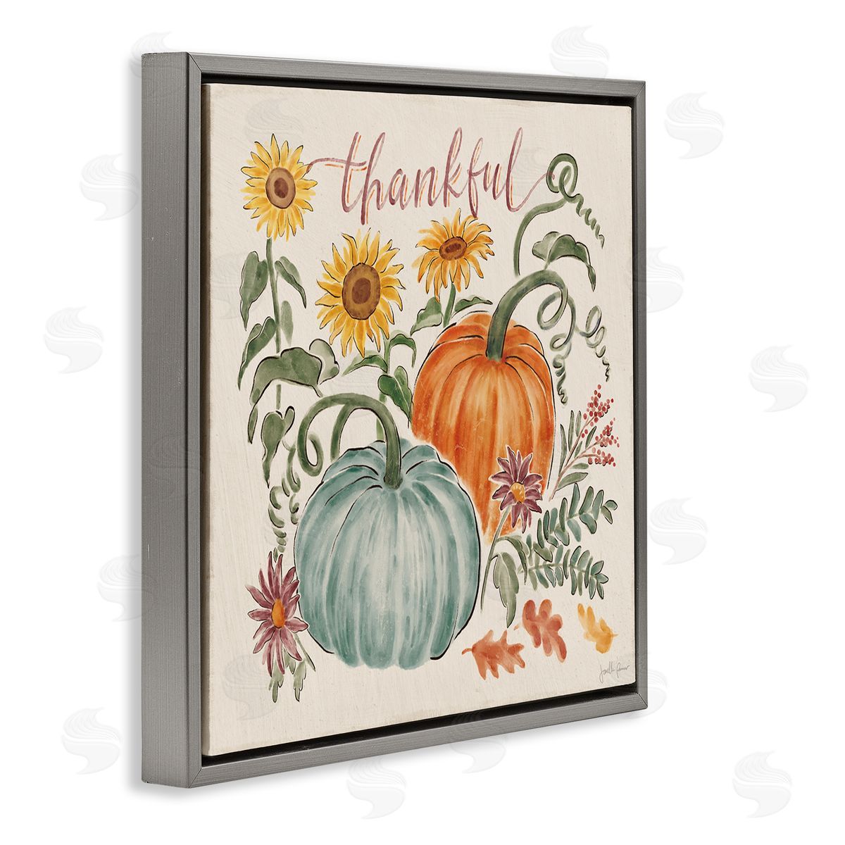 Janelle Penner Autumn Botanical Thankful Nature Gray Floating Frame Canvas Wall Art Print