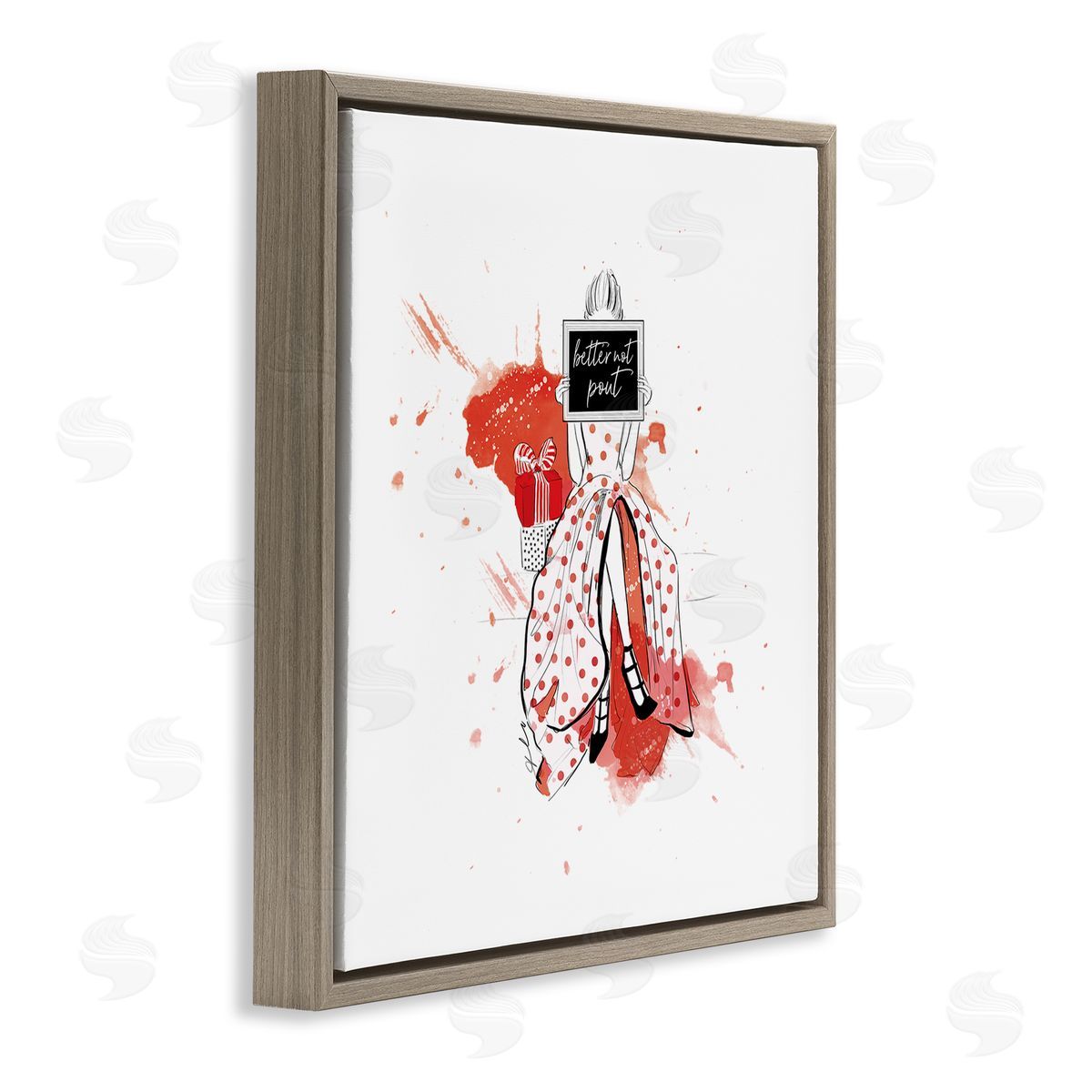 Alison Petrie Better Not Pout Holiday Fashion Brown Floating Frame Canvas Wall Art Print